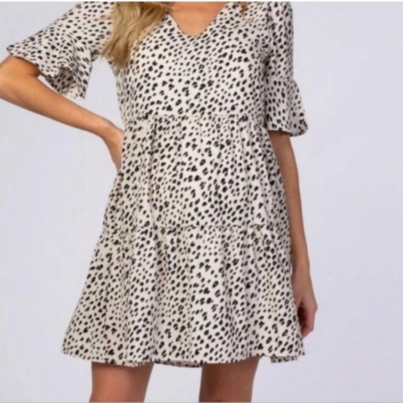 Beeson River Dresses & Skirts - Beeson River Ruffle Tiered Animal Dot Print Flowy  Dress Short Sleeve A-Line S